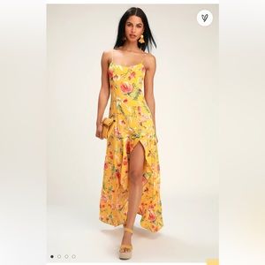 Lulu’s Yellow Floral Print High Low Asymmetrical Maxi Dress